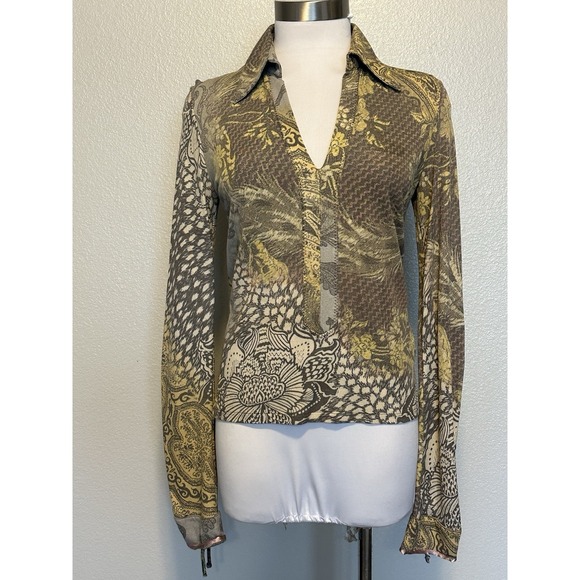 Roberto Cavalli Tops - VTG Roberto Cavalli Class Ruched Sleeve Top Womens 46/10  Italy Y2K Maximalist
